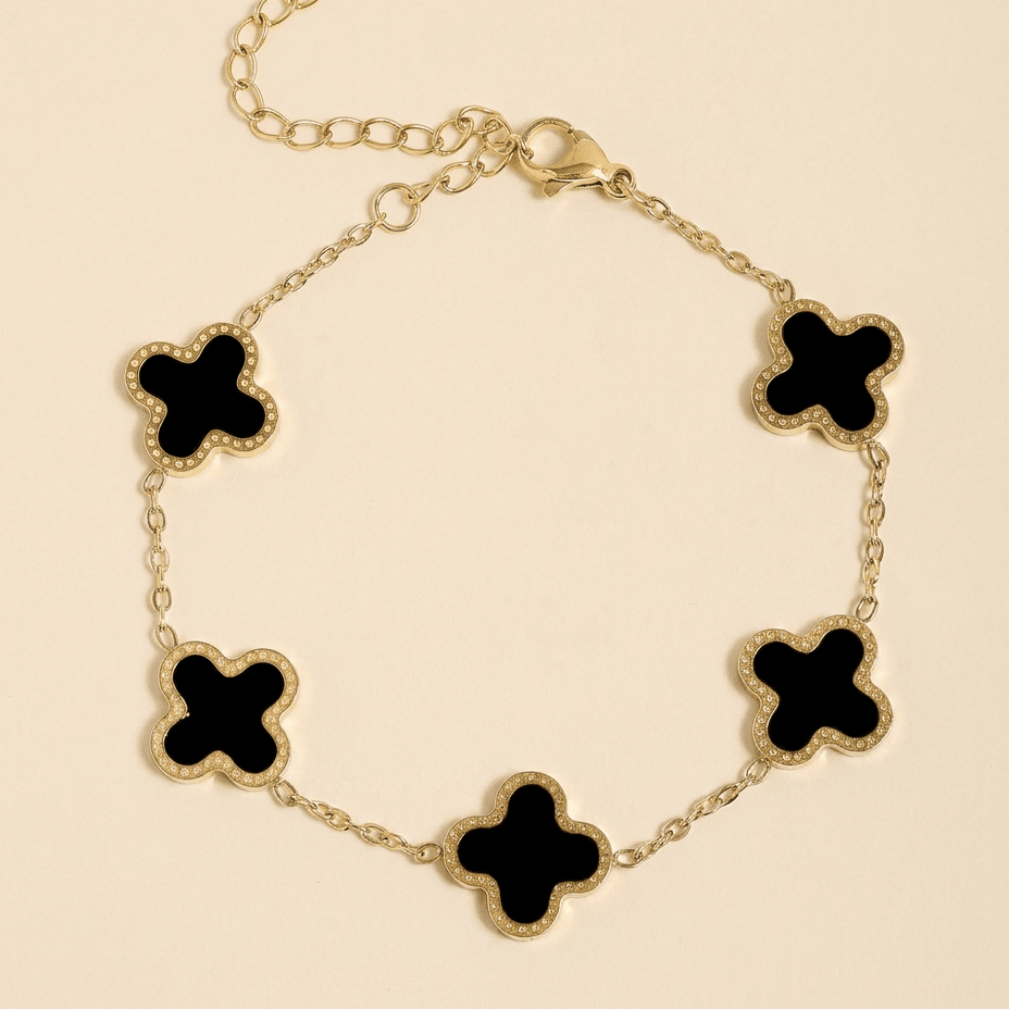 Black 5 Clover Chain Charm Bracelet - Gemlet