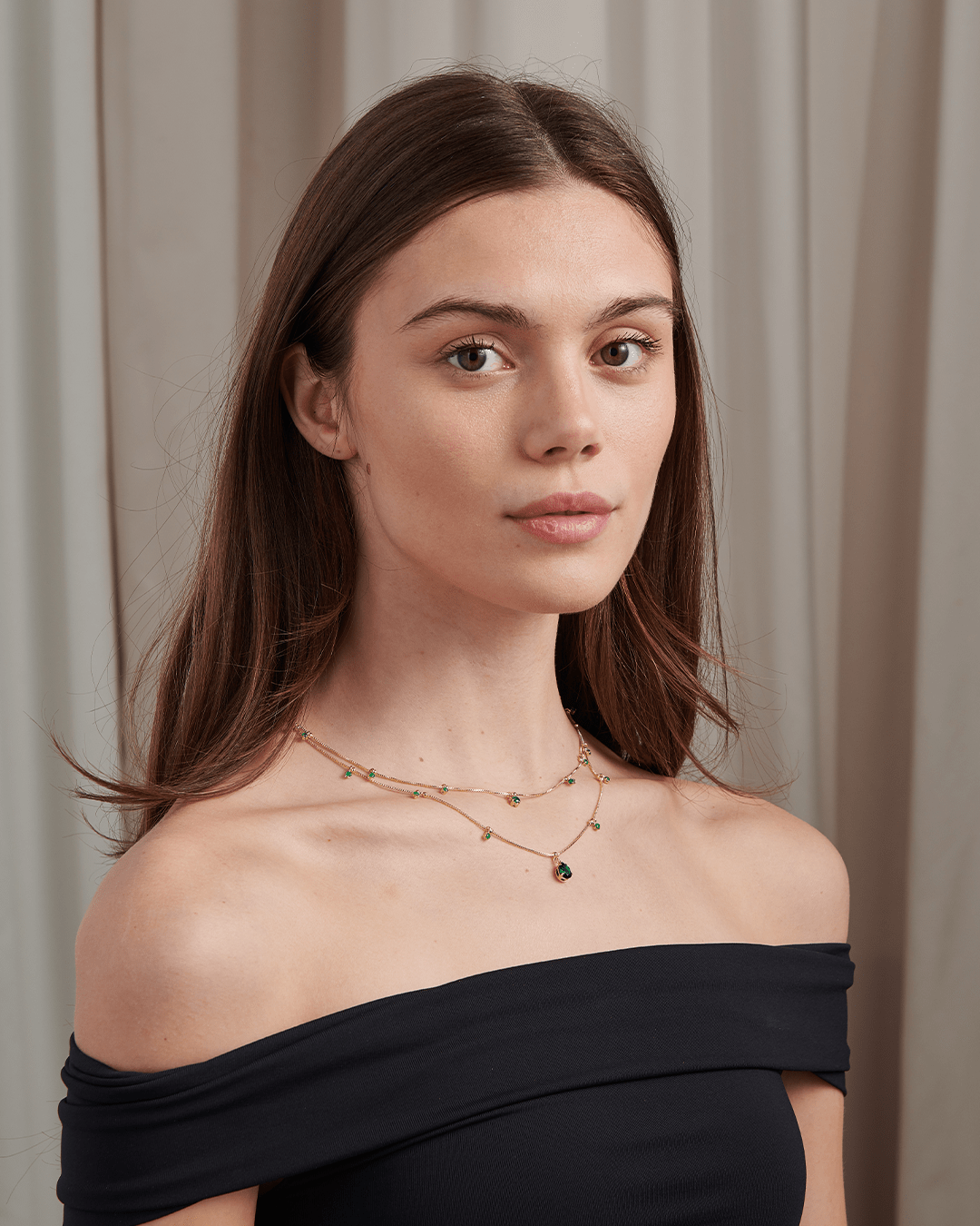 Double Layered Green CZ Dangle Necklace - Gemlet