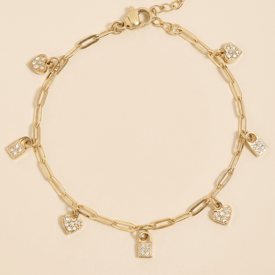 Heart & Lock Dangle Charm Bracelet - Gemlet
