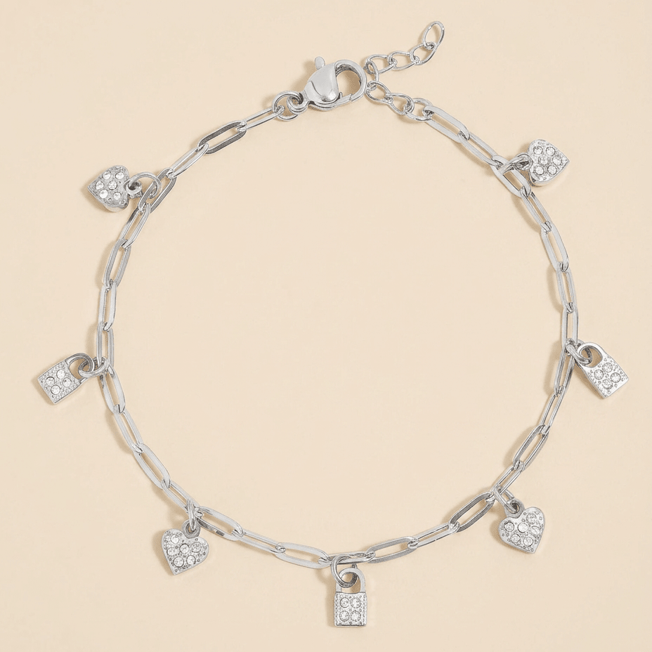 Heart & Lock Dangle Charm Bracelet - Gemlet