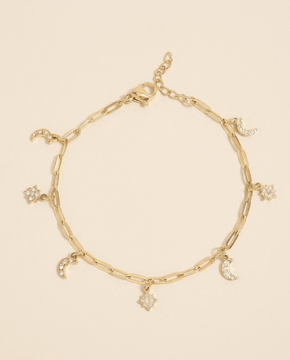 Moon & Star Dangle Charm Bracelet - Gemlet