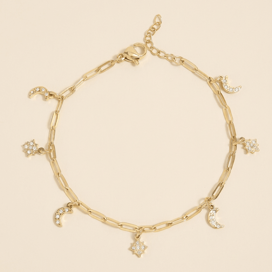 Moon & Star Dangle Charm Bracelet - Gemlet