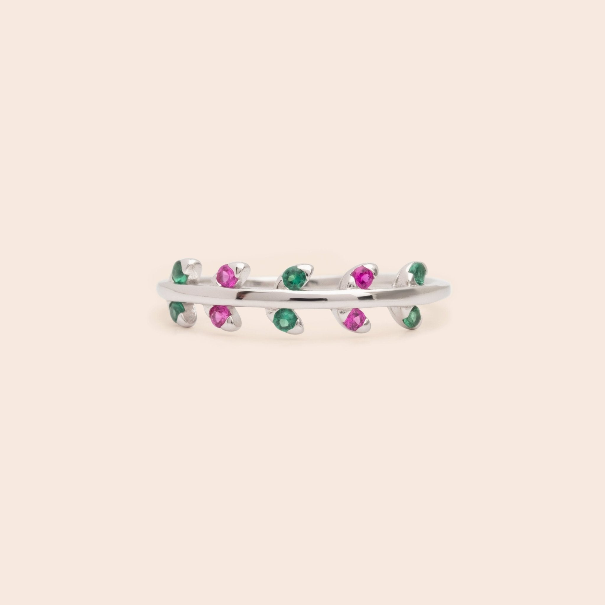 Pink & Green Leaf CZ Ring - Gemlet