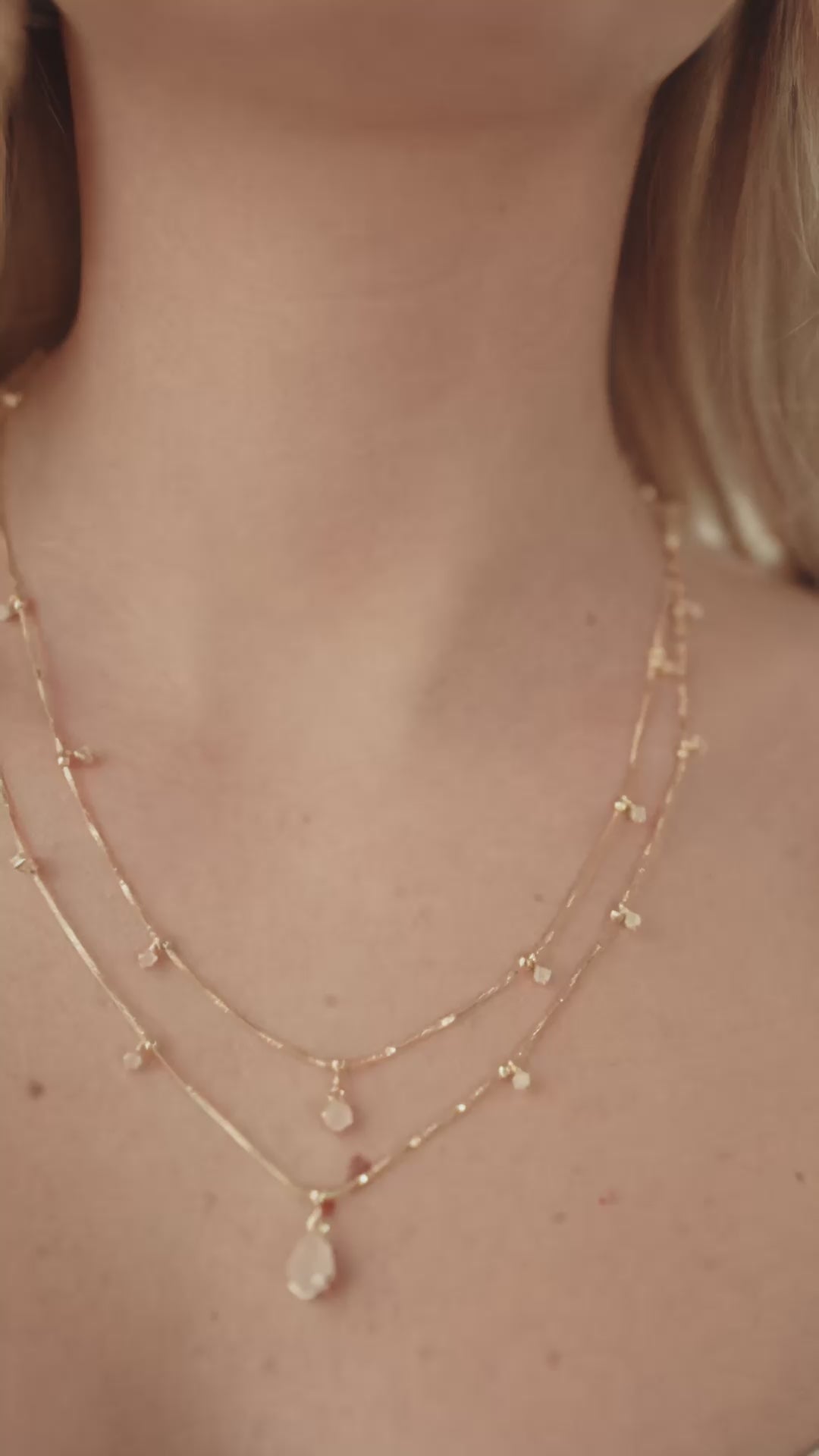 Double Layered Pink CZ Dangle Necklace