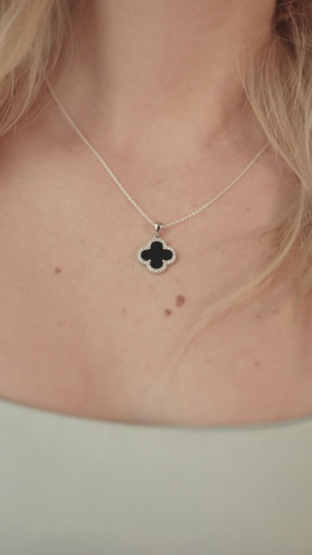 Black Clover CZ Pendant Necklace