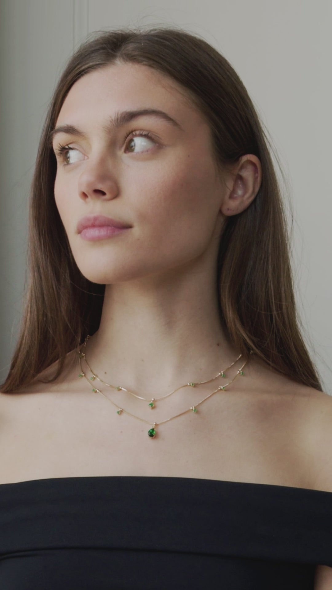 Double Layered Green CZ Dangle Necklace