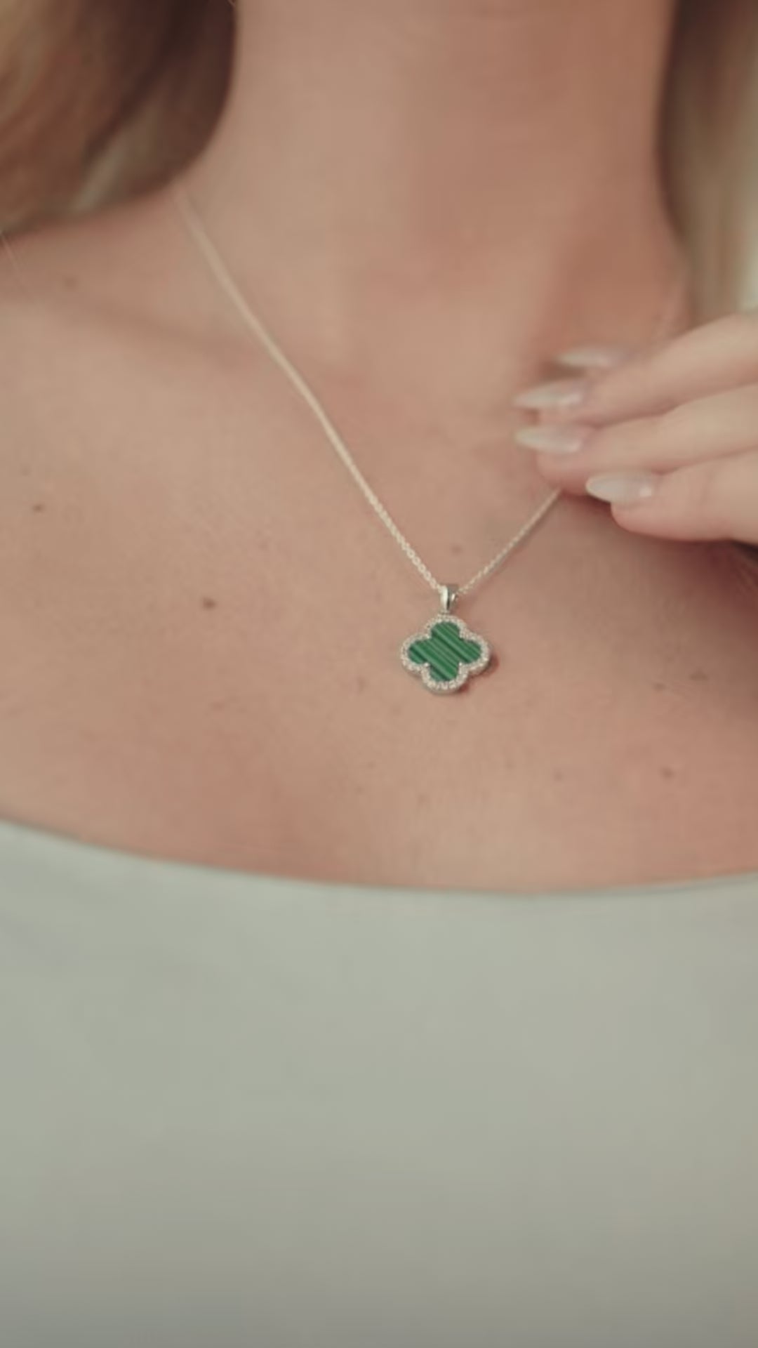 Green Clover CZ Pendant Necklace