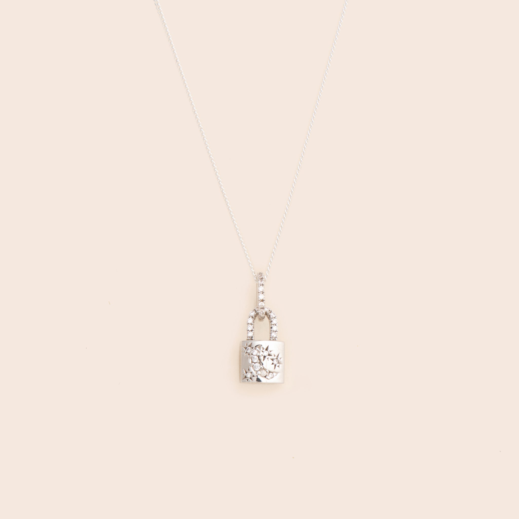 Moon & Stars Padlock Necklace - Sterling Silver - Gemlet