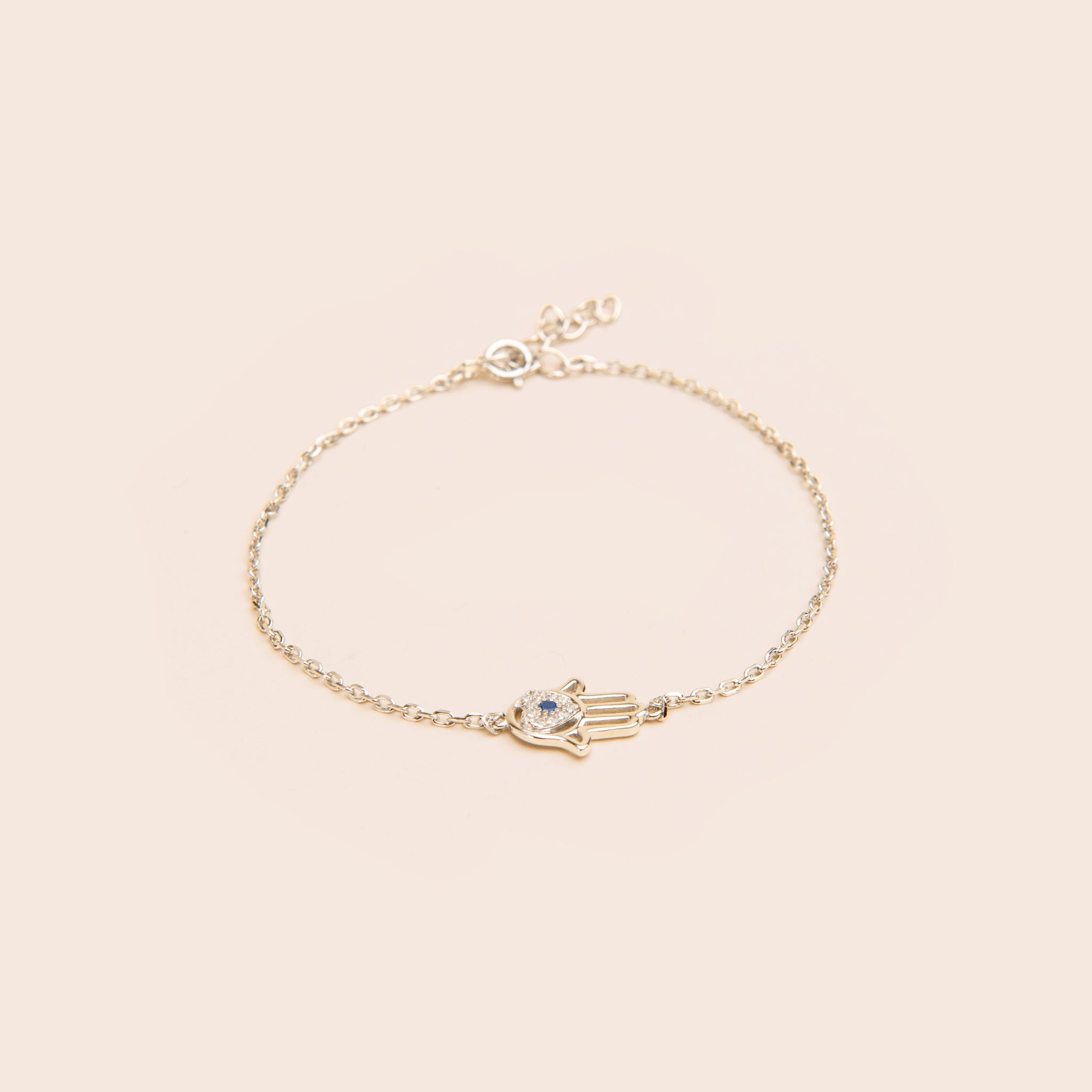 Silver Sparkly Hand of Hamsa Chain Bracelet - Gemlet