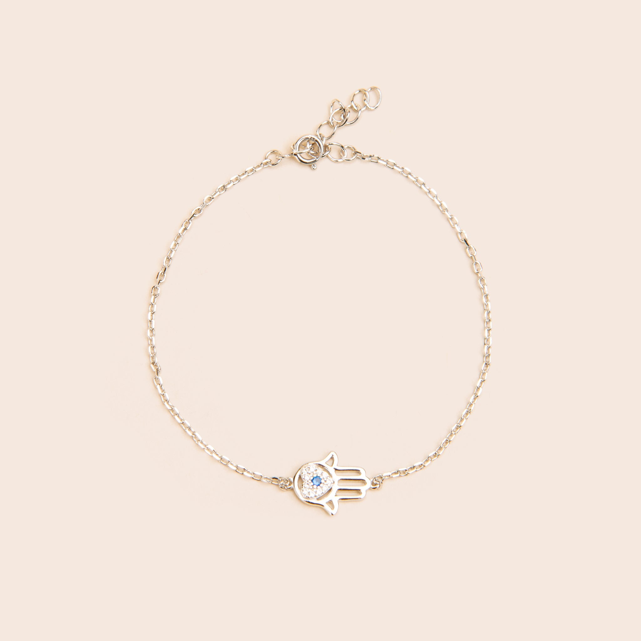 Silver Sparkly Hand of Hamsa Chain Bracelet - Gemlet