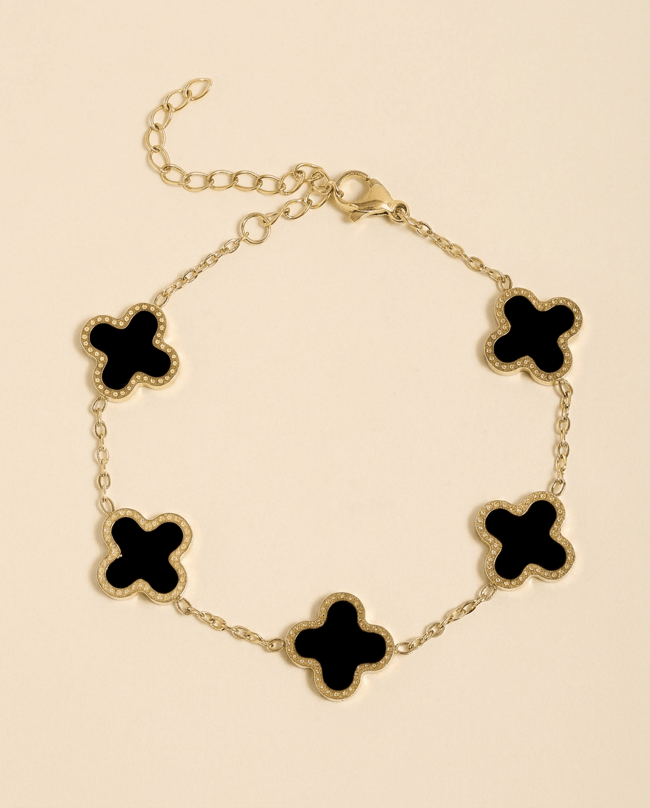 Black 5 Clover Chain Charm Bracelet - Gemlet