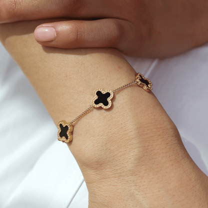 Black 5 Clover Chain Charm Bracelet - Gemlet