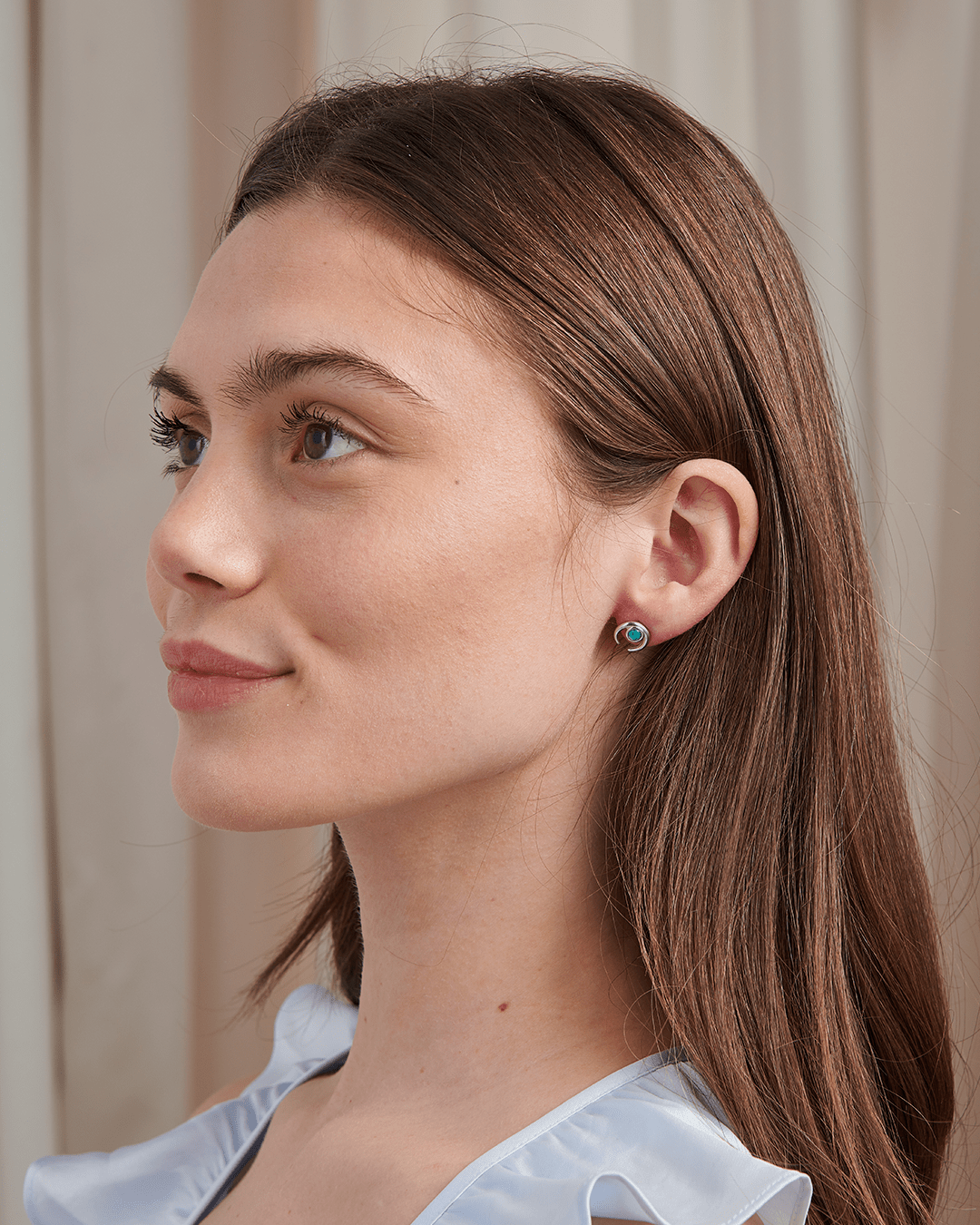 Blue Opal Crescent Moon Studs - Gemlet