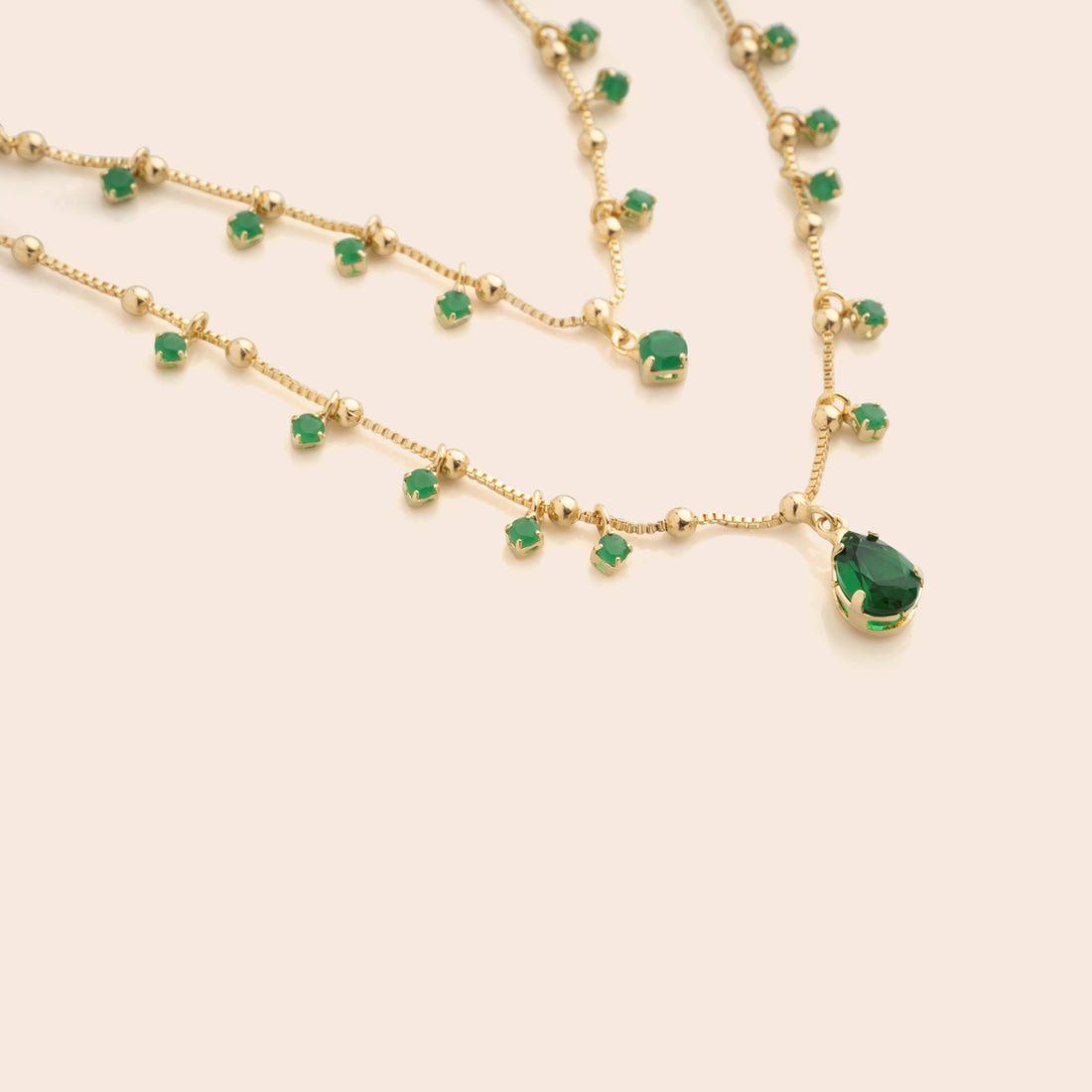 Double Layered Green CZ Dangle Necklace - Gemlet