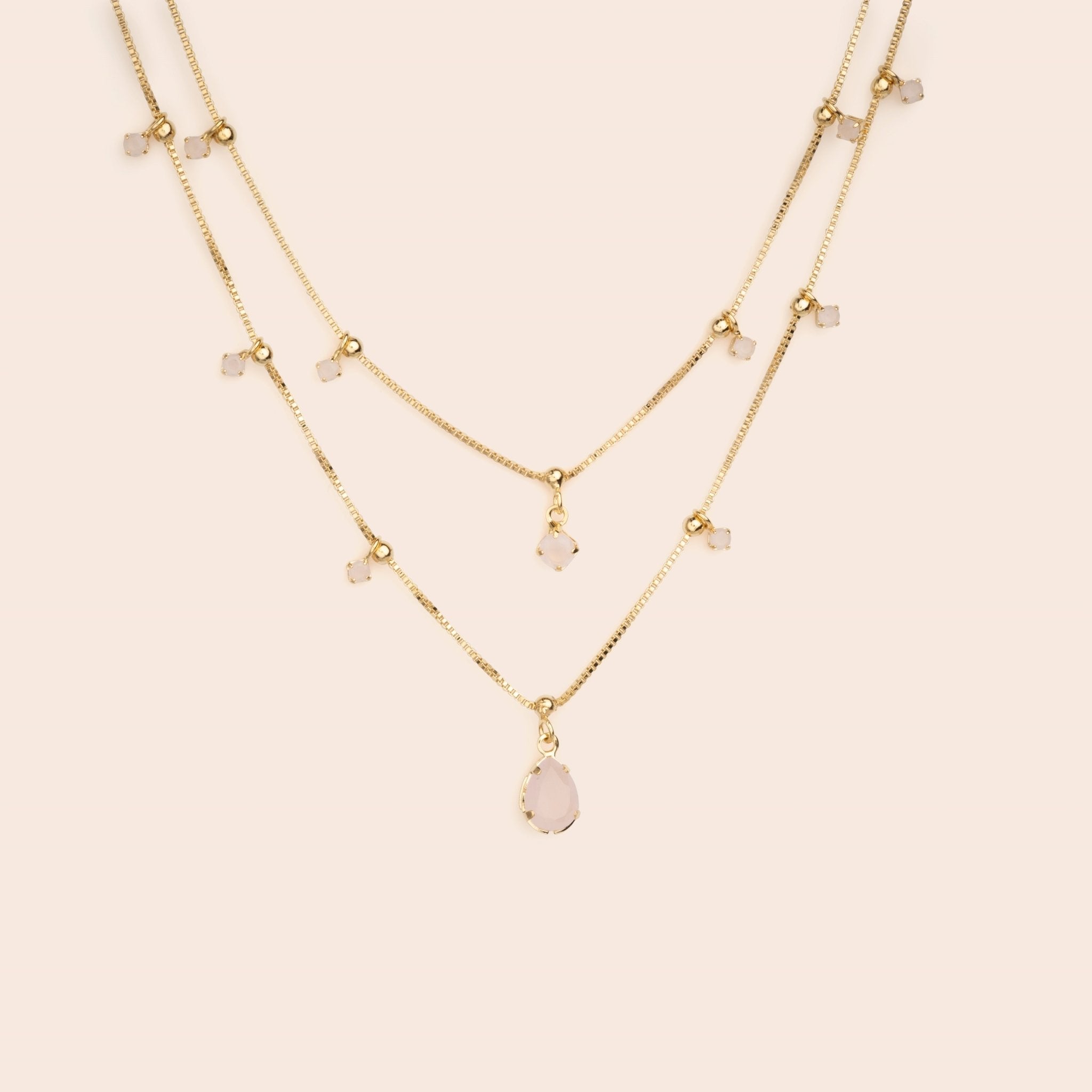 Double Layered Pink CZ Dangle Necklace - Gemlet