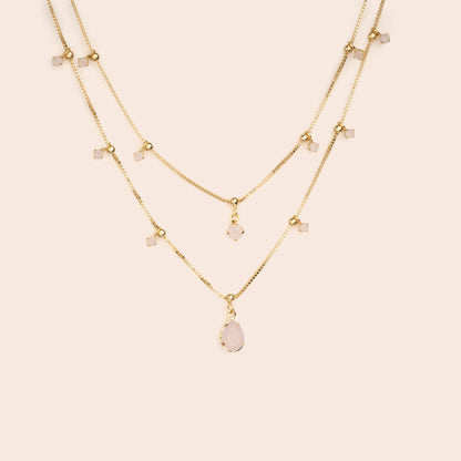 Double Layered Pink CZ Dangle Necklace - Gemlet