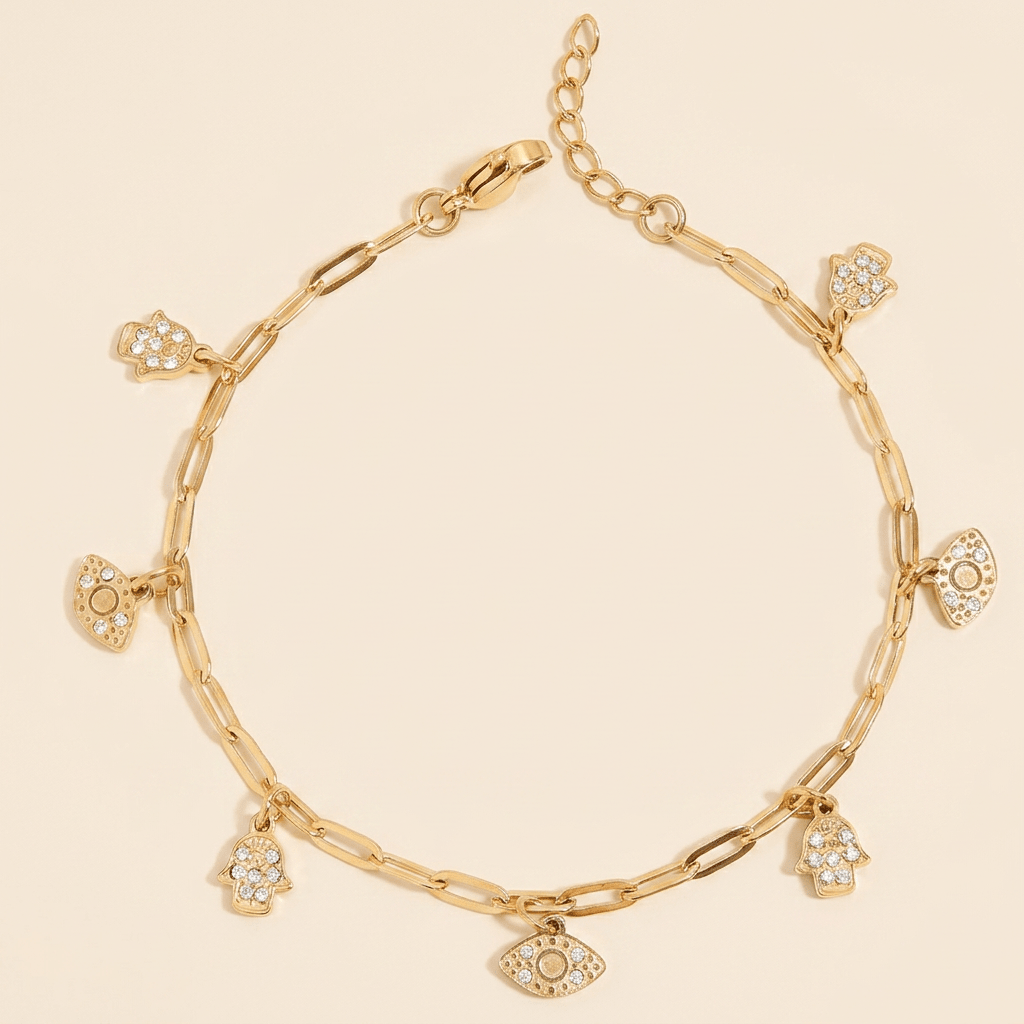Evil Eye &amp; Hamsa Dangle Charm Bracelet - Gemlet