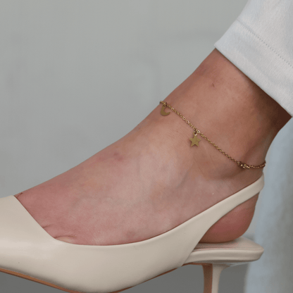 Moon and Star Charms Anklet - Gemlet