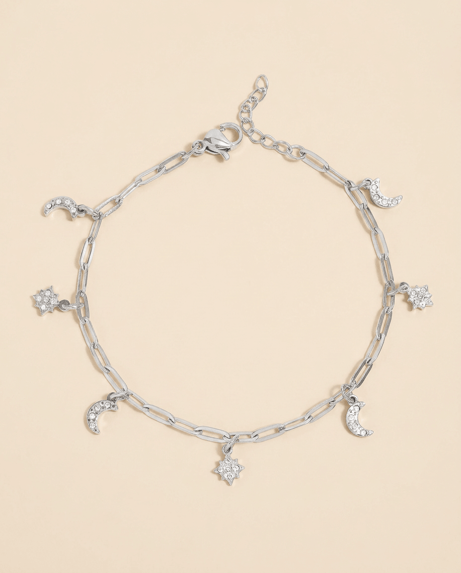Moon &amp; Star Dangle Charm Bracelet - Gemlet