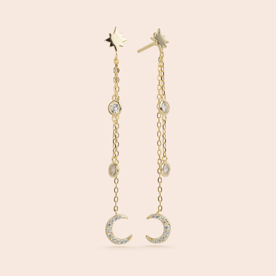 Moon &amp; Star Dangle Studs - Gemlet