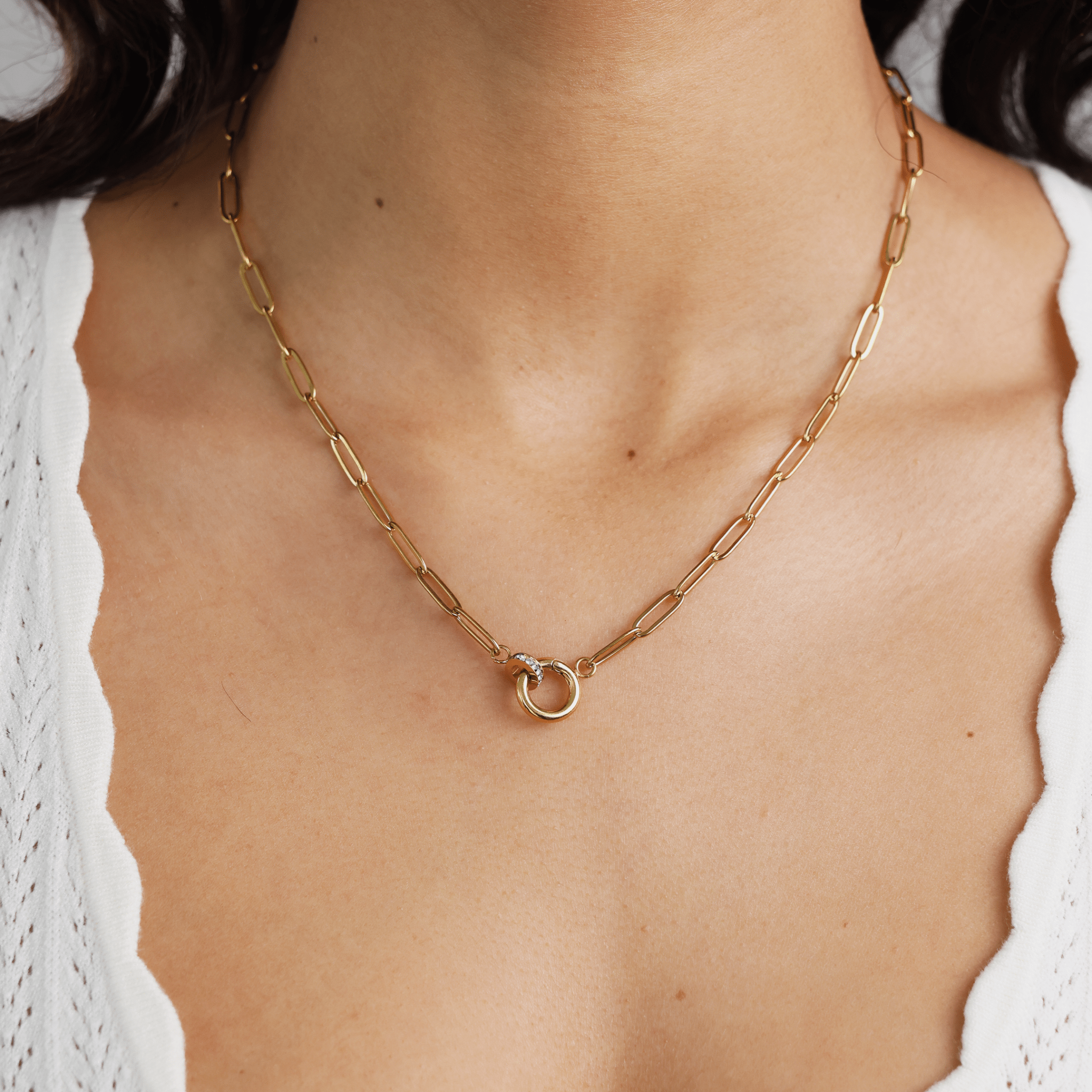 Paperclip CZ Carabiner Necklace - Gemlet