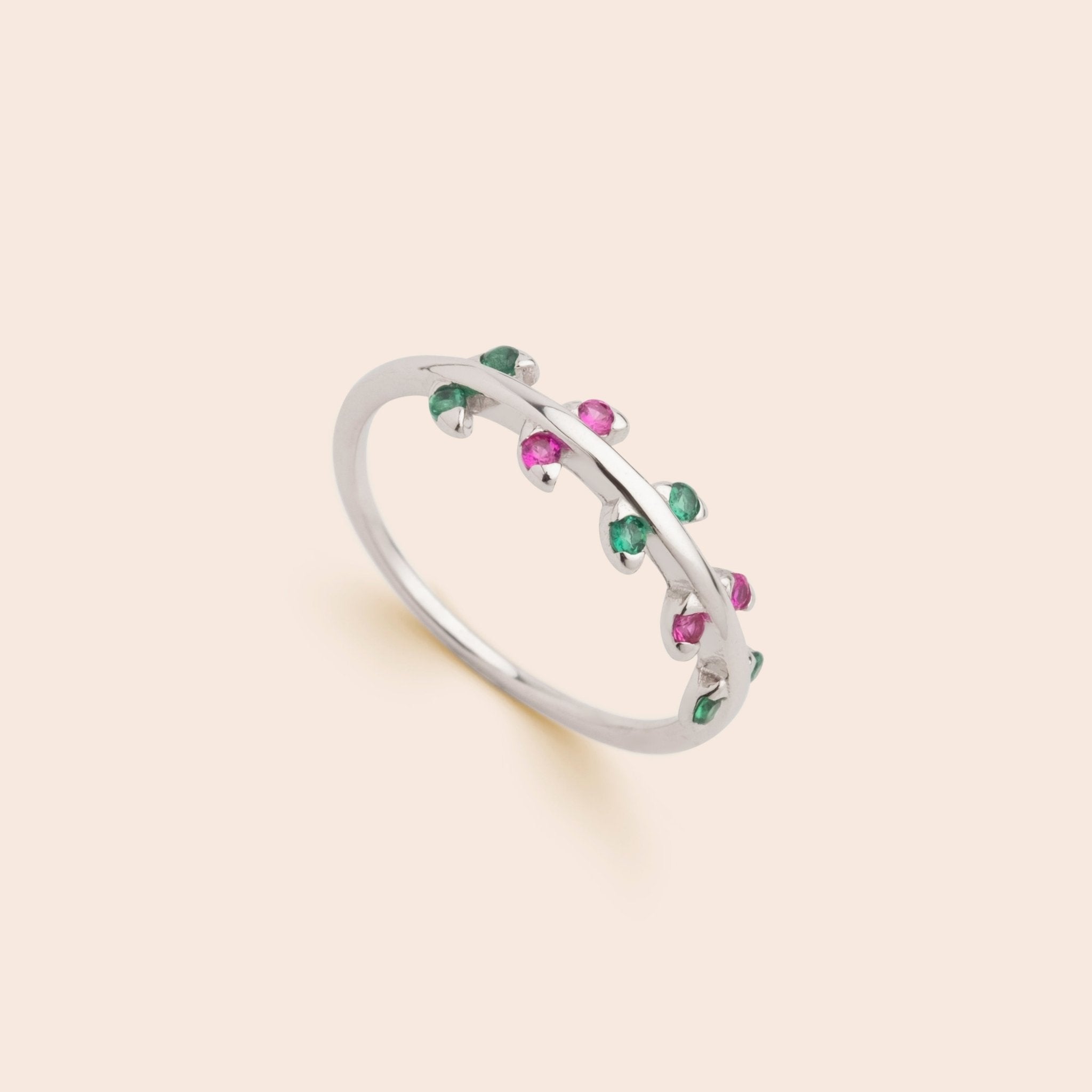 Pink &amp; Green Leaf CZ Ring - Gemlet