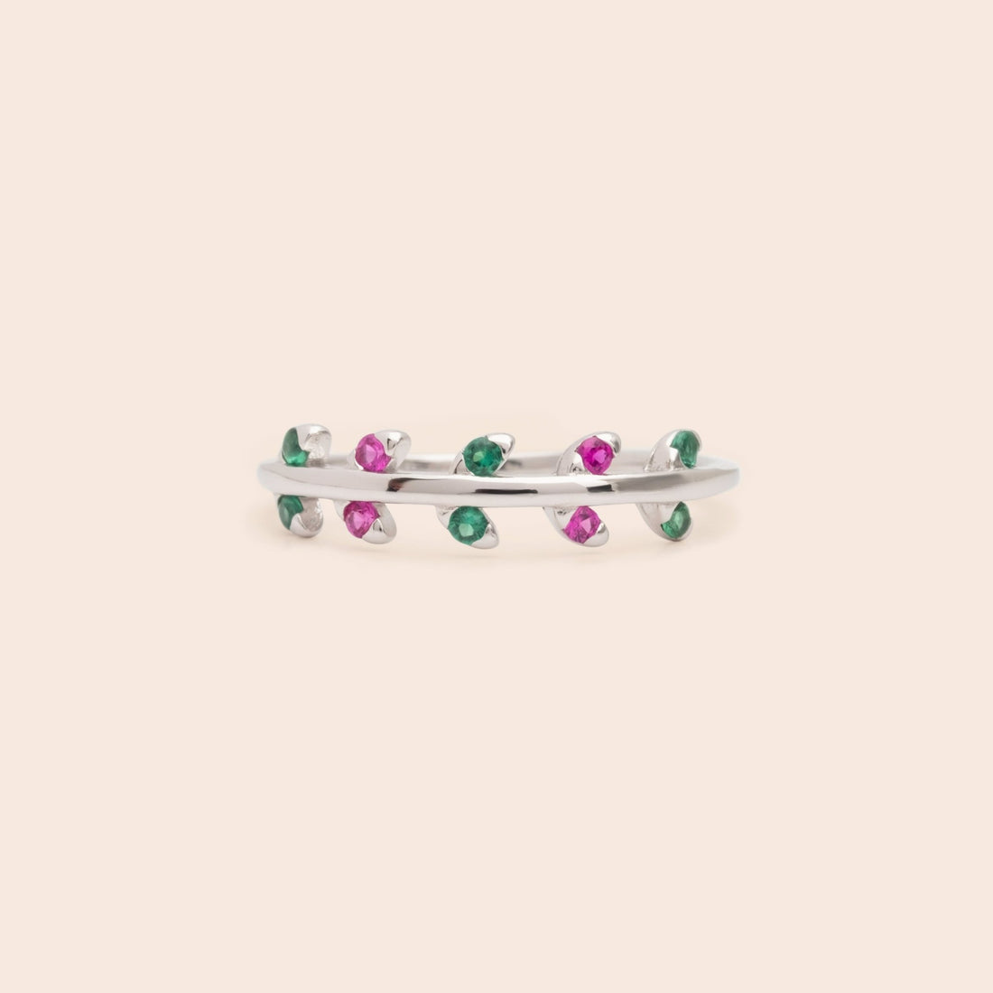 Pink &amp; Green Leaf CZ Ring - Gemlet