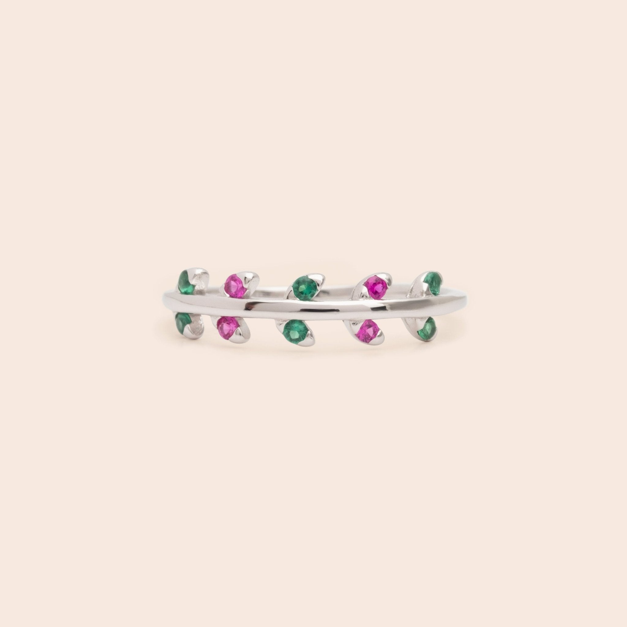 Pink &amp; Green Leaf CZ Ring - Gemlet