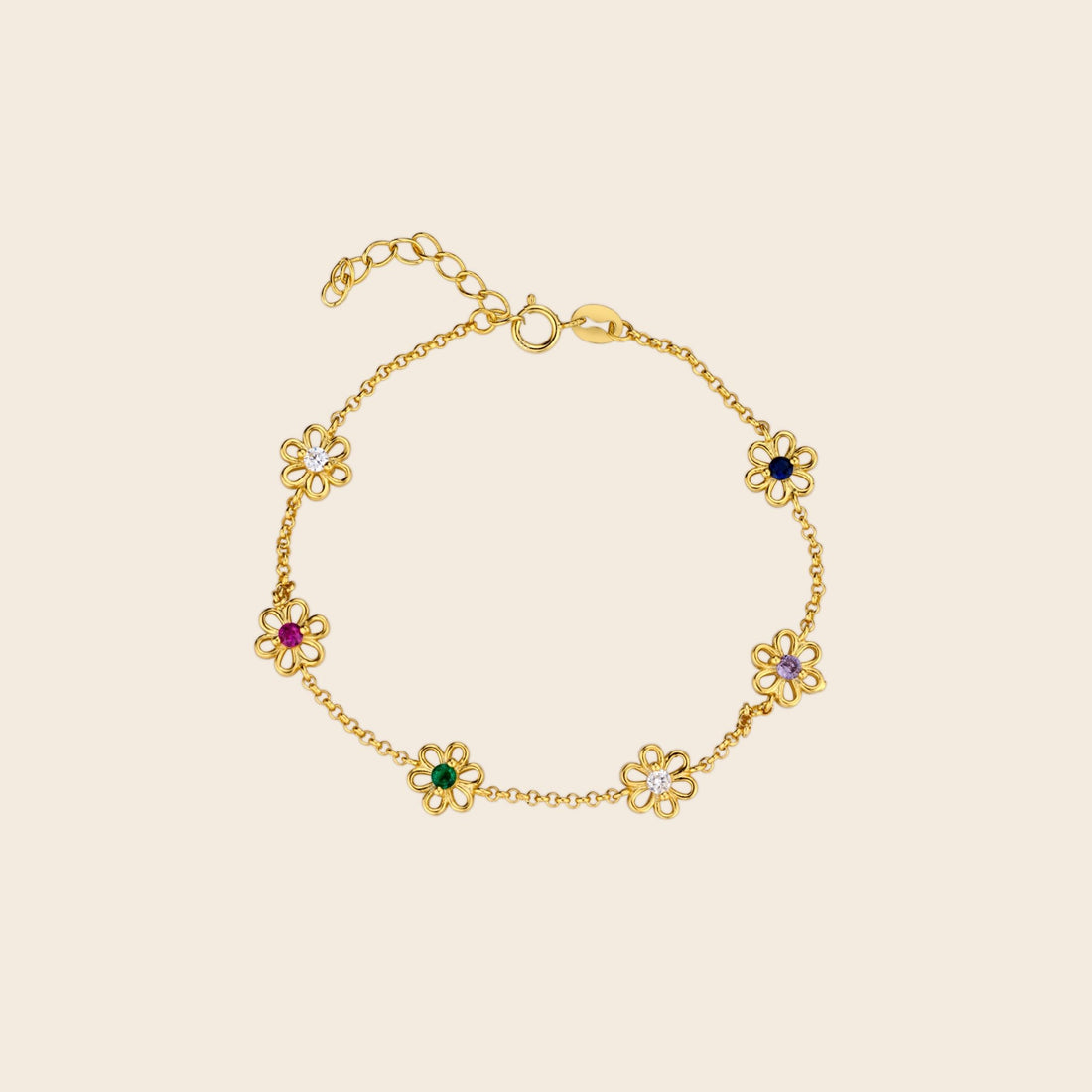 Rainbow Daisy Chain Charm Bracelet - Gemlet