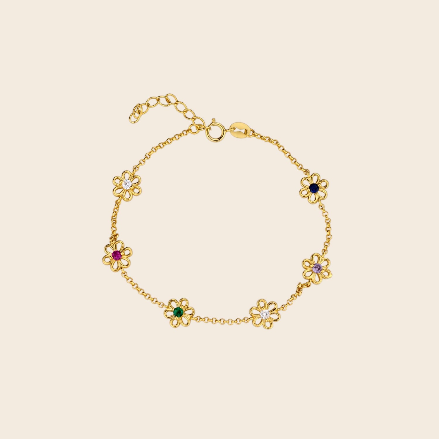 Rainbow Daisy Chain Charm Bracelet - Gemlet