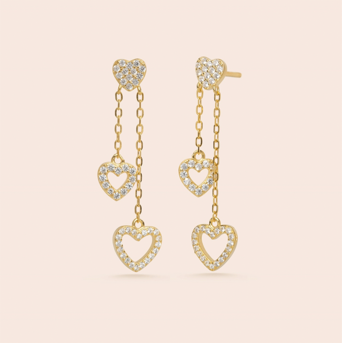 Triple Heart Dangle Studs