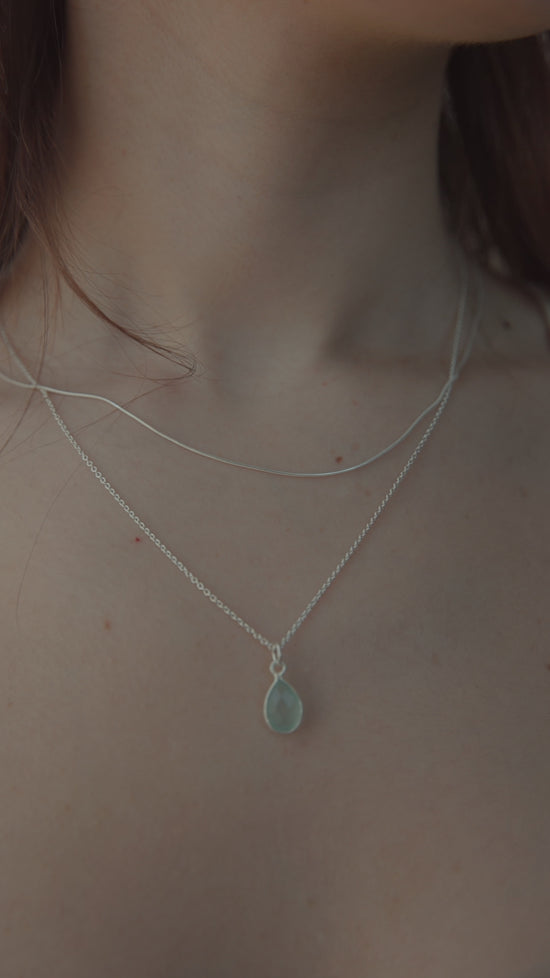 Aquamarine Round Necklace - Sterling Silver