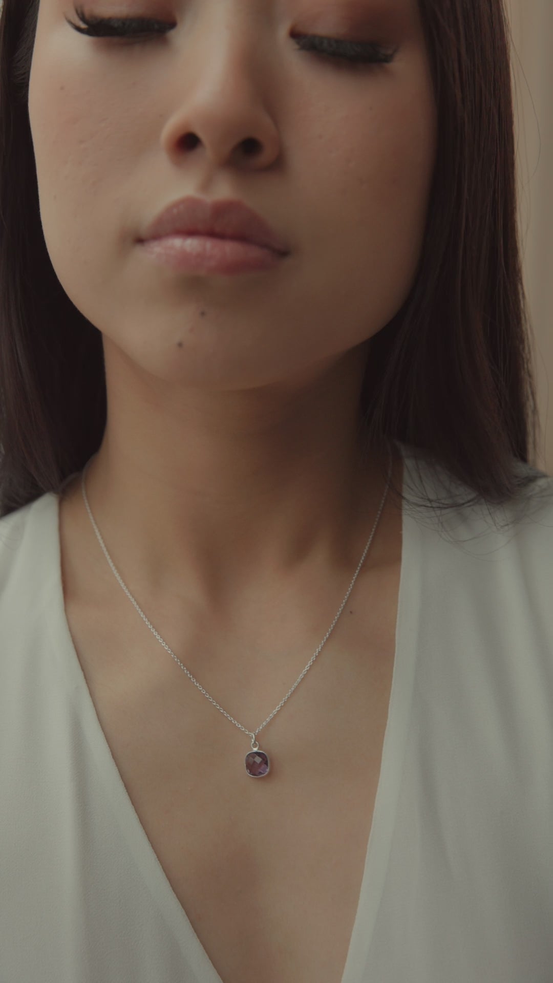 Load and play video in Gallery viewer, Amethyst Cushion Cut Necklace - Sterling Silver
