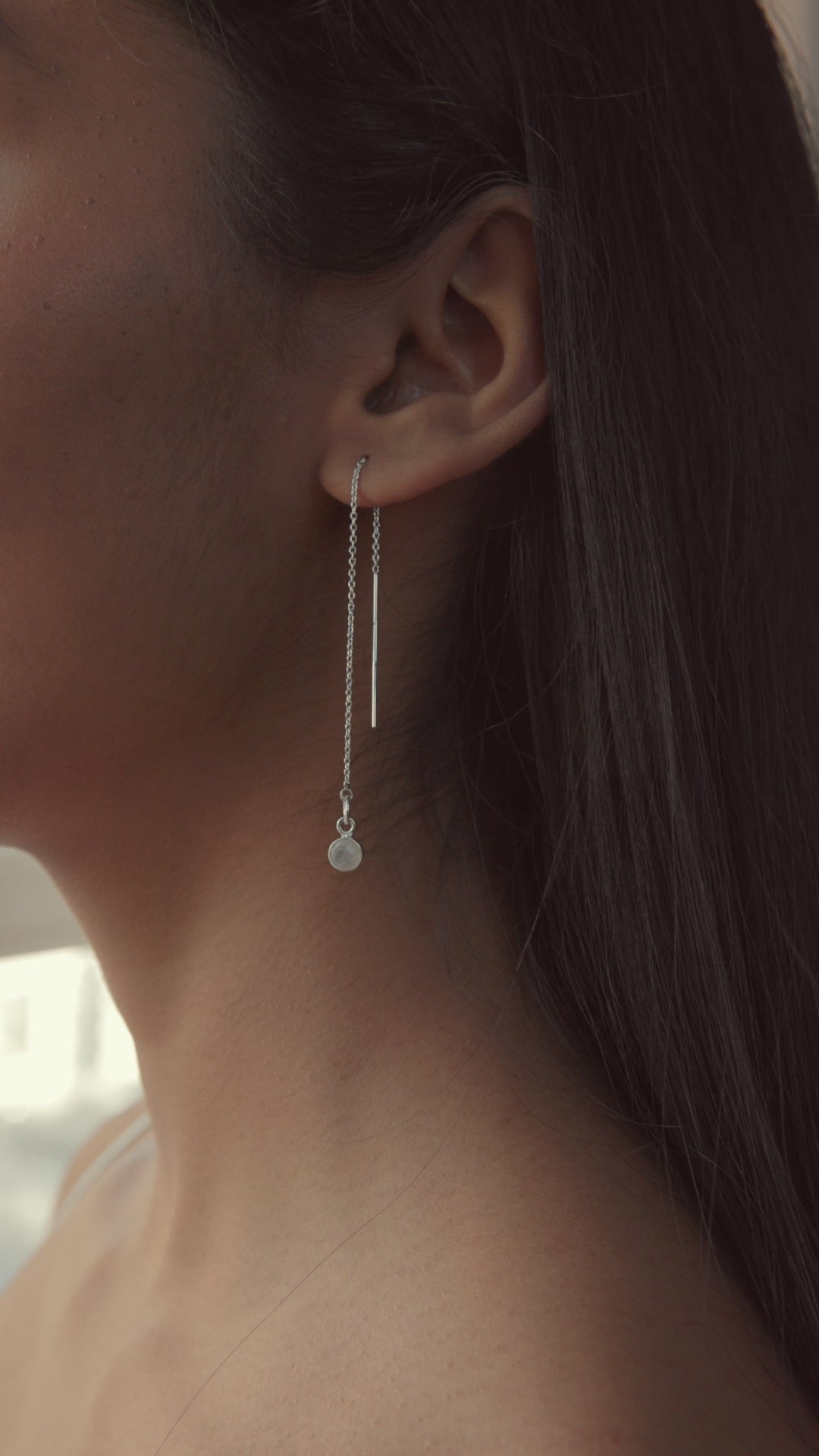 Rainbow Moonstone Threader Earrings