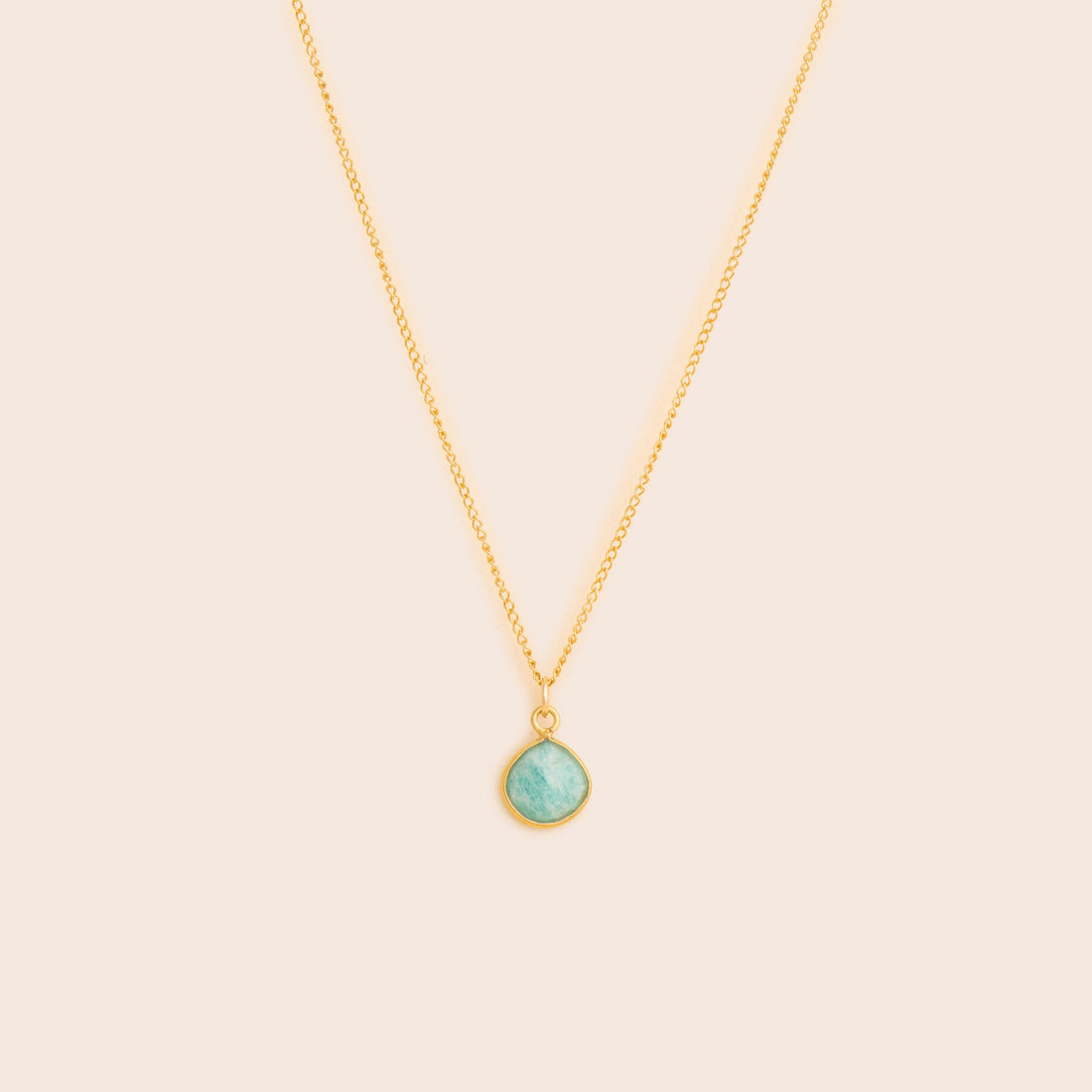 Beautiful Gold Amazonite Briolette Cut Necklace - Delicate gold chain and unique briolette cut gemstone in pastel green hue for a mesmerizing look.