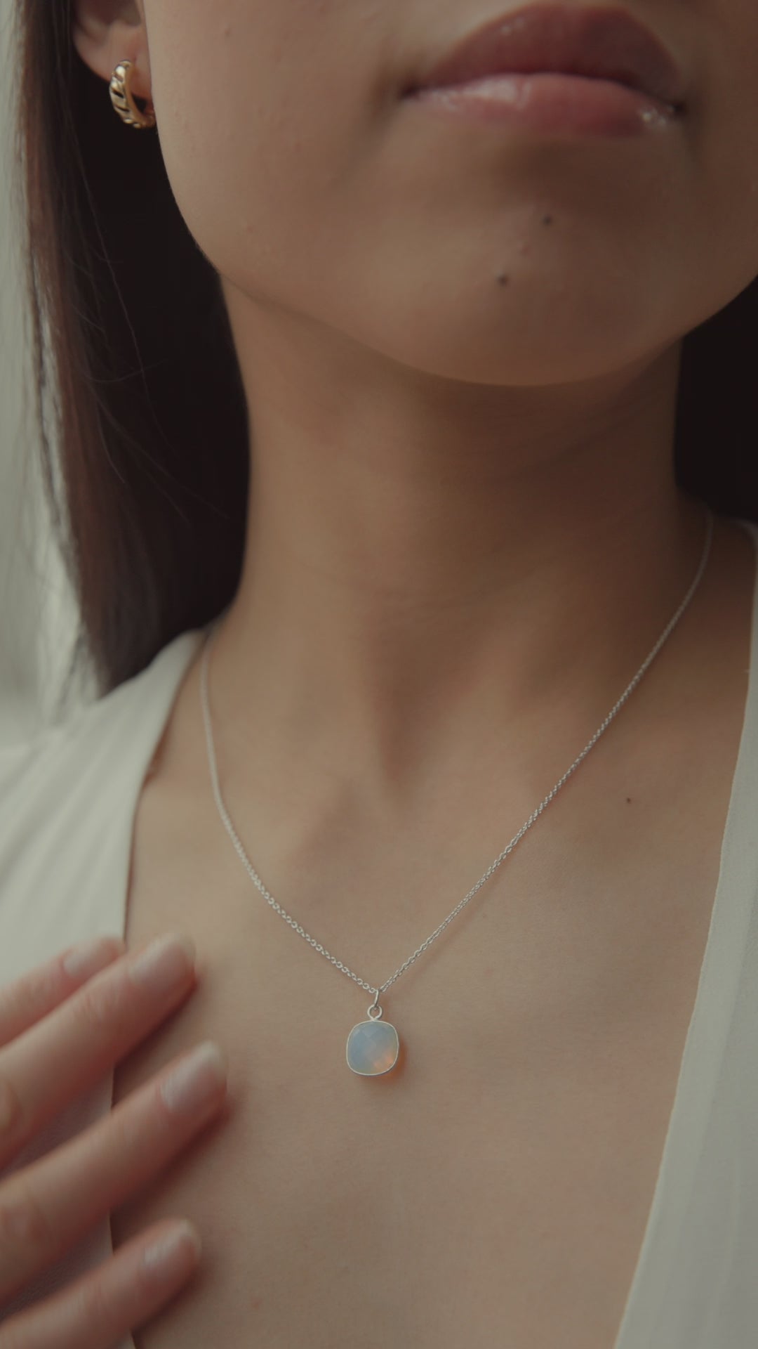 Load and play video in Gallery viewer, Opalite Cushion Cut Necklace - Sterling Silver
