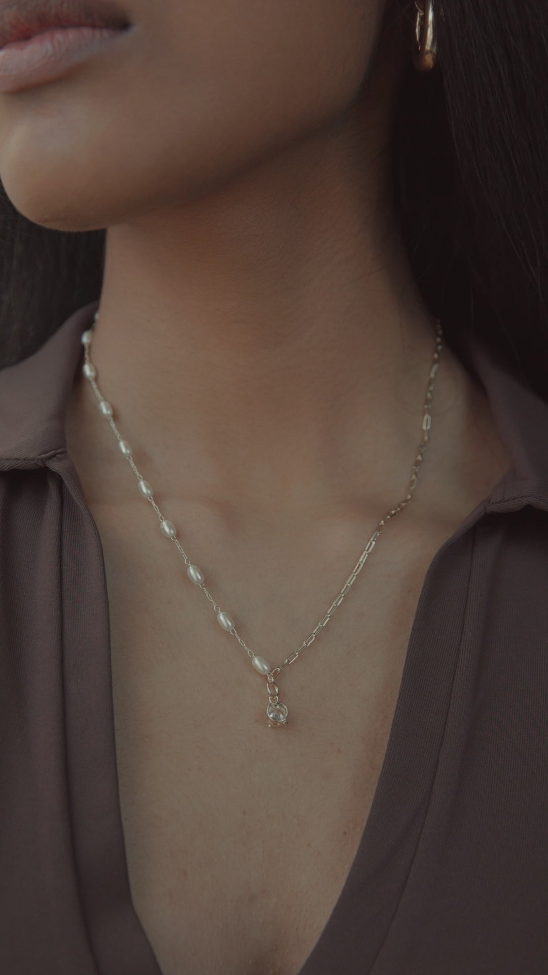 Half Pearl Half Chain Necklace