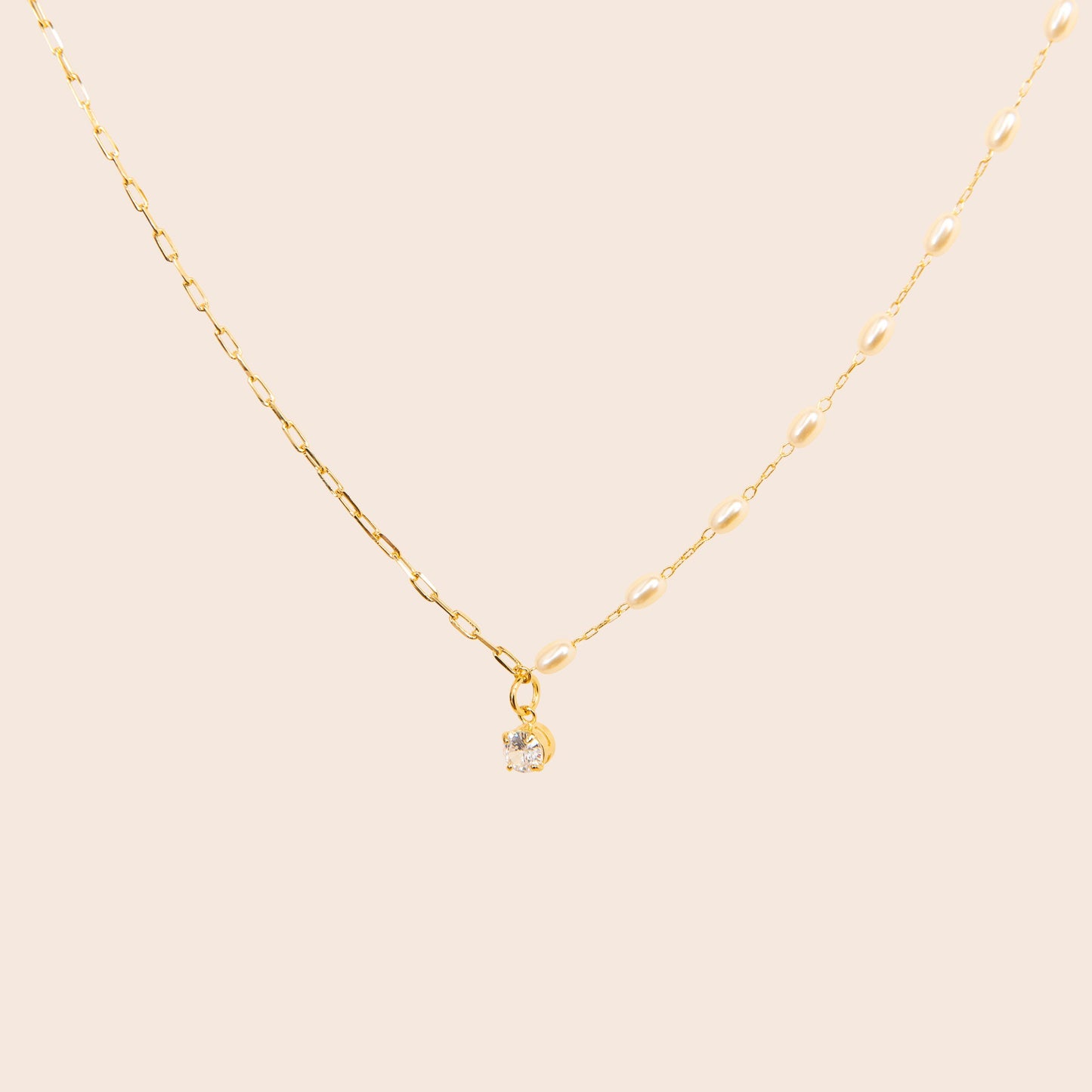 Gold Half Pearl Chain Necklace - Gemlet