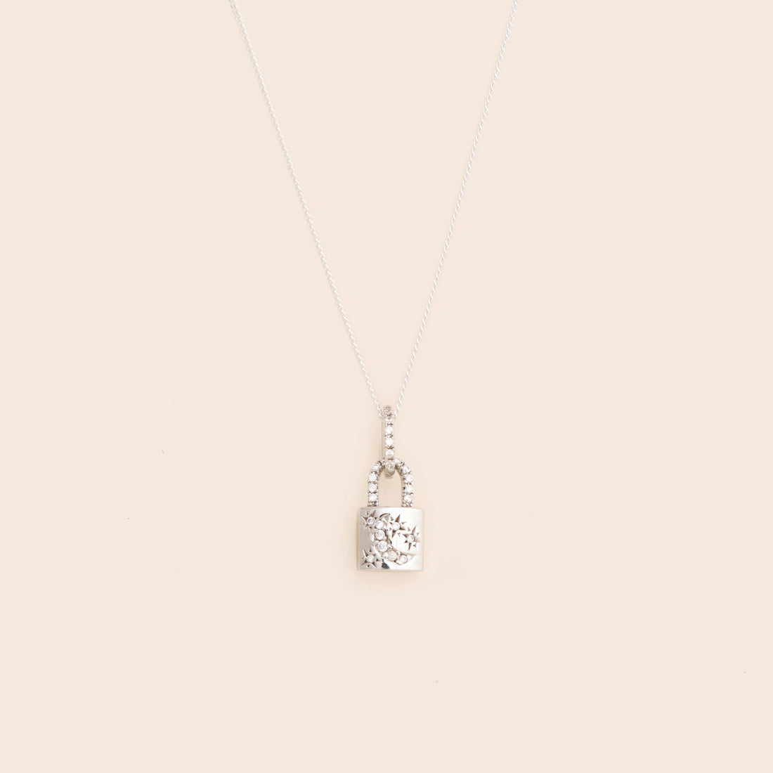 Moon & Stars Padlock Necklace - Sterling Silver - Gemlet