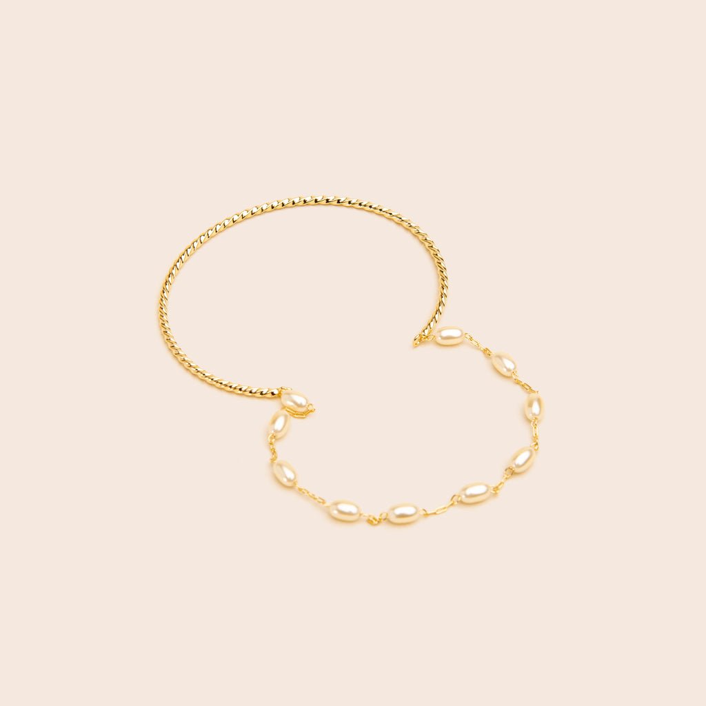 Pearl Open Bangle Bracelet in Gold - Gemlet