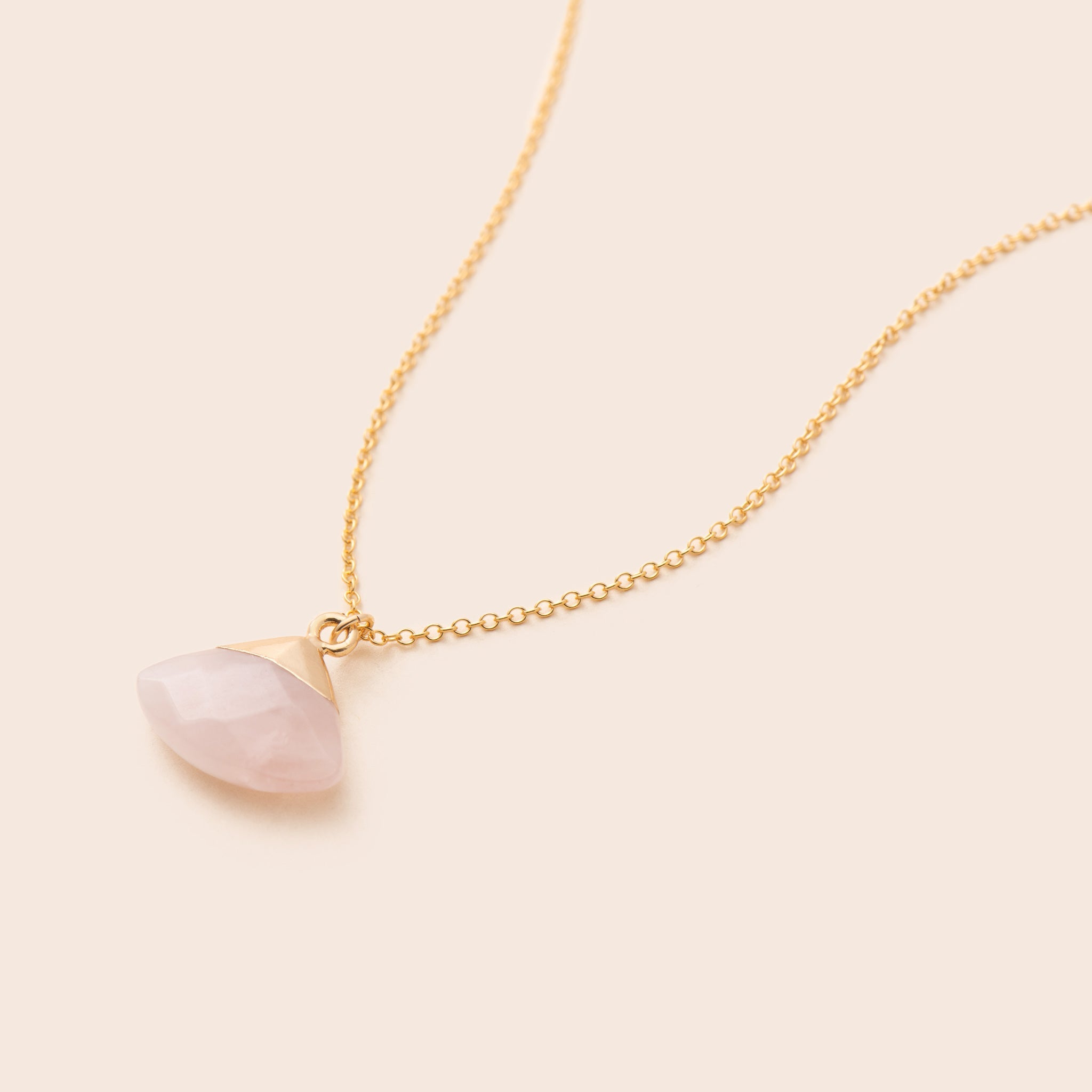 Rose Quartz Fan Shape Necklace - Gemlet