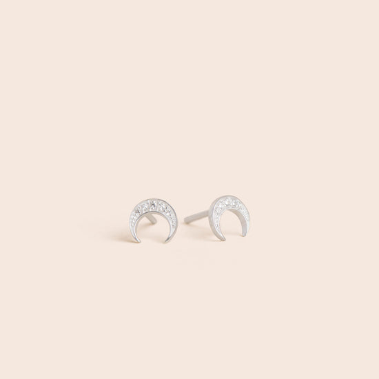 Silver Crescent Moon Phase Stud Earrings - Gemlet