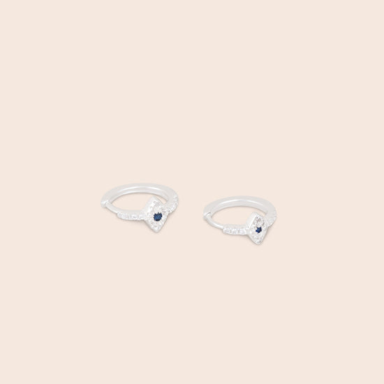 Load image into Gallery viewer, Silver Evil Eye Pavé CZ Huggie Earrings - Gemlet
