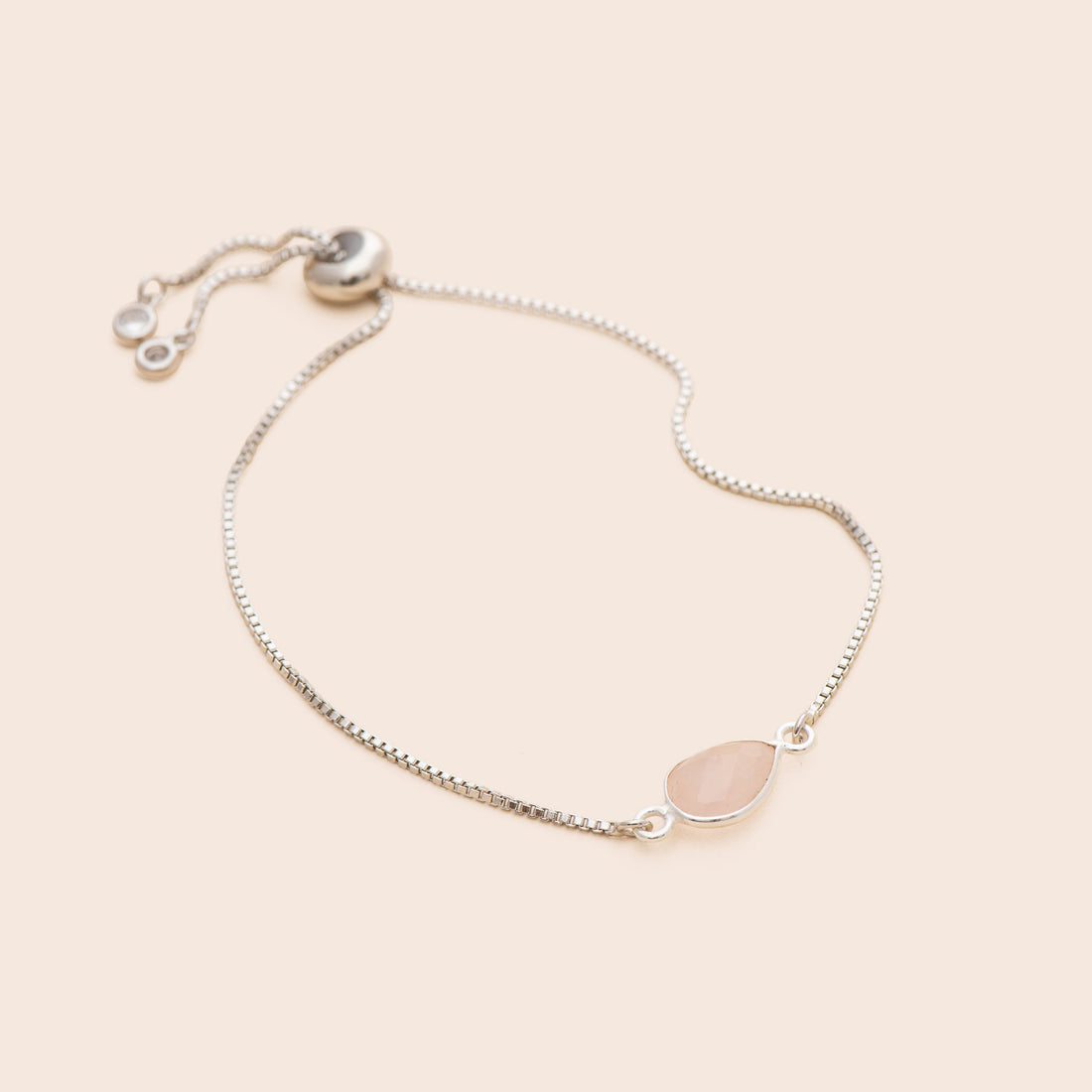 Silver Rose Quartz Gemstone Adjustable Bracelet - Gemlet