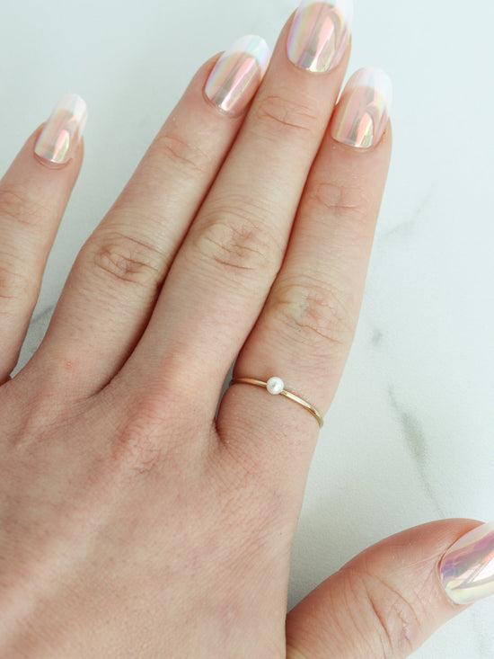 Load image into Gallery viewer, Tiny Pearl - Gold Filled Stacking Ring - Gemlet
